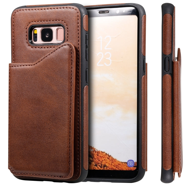 For Galaxy S8 Shockproof Calf Texture Protective Case with Holder & Card Slots & Frame