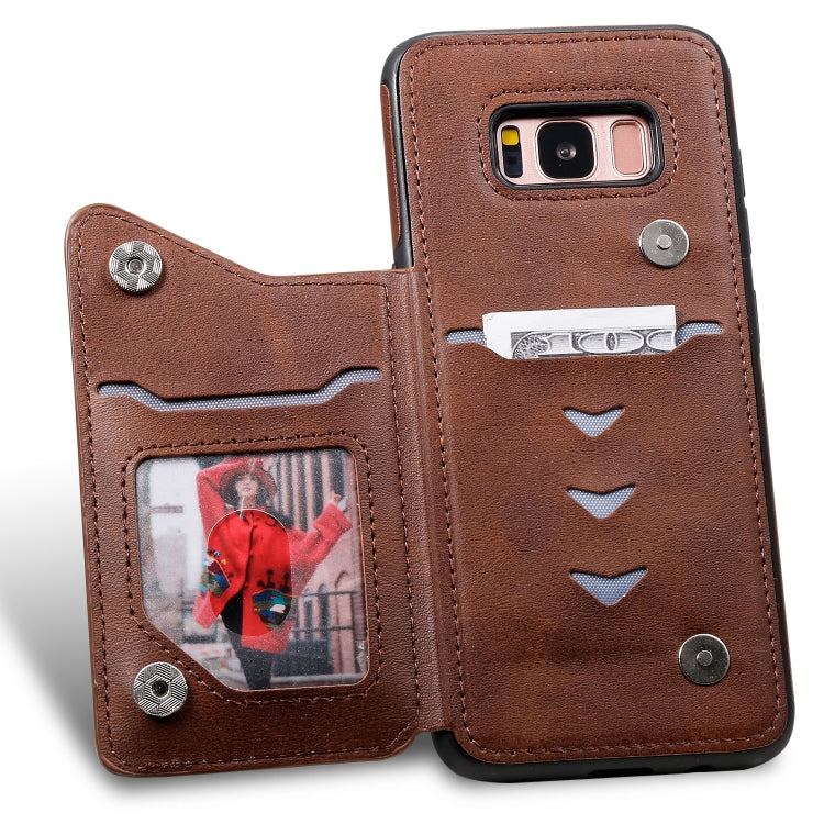 For Galaxy S8 Shockproof Calf Texture Protective Case with Holder & Card Slots & Frame