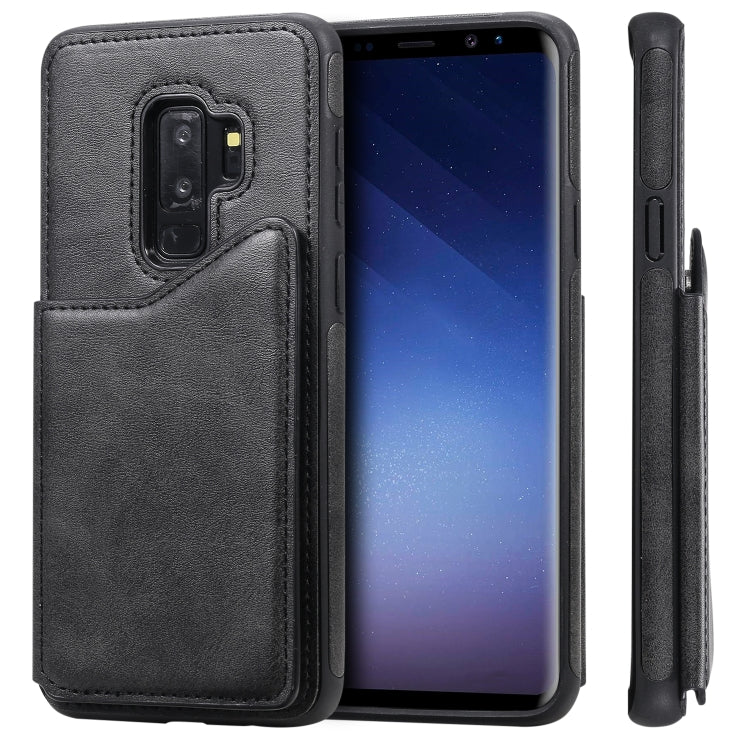 For Galaxy S9+ Shockproof Calf Texture Protective Case with Holder & Card Slots & Frame