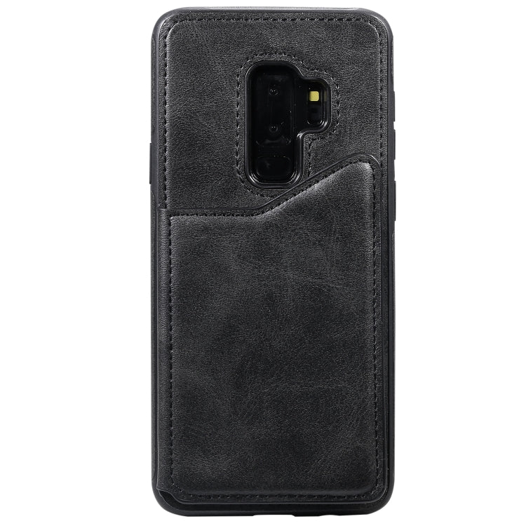For Galaxy S9+ Shockproof Calf Texture Protective Case with Holder & Card Slots & Frame