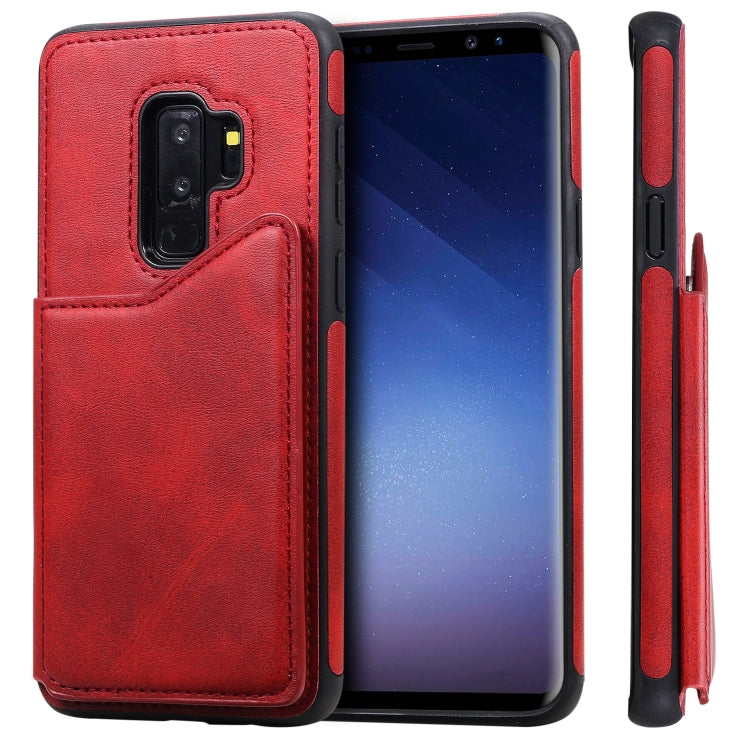 For Galaxy S9+ Shockproof Calf Texture Protective Case with Holder & Card Slots & Frame