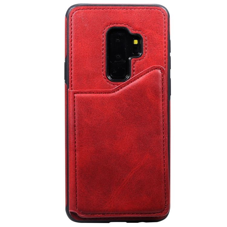 For Galaxy S9+ Shockproof Calf Texture Protective Case with Holder & Card Slots & Frame