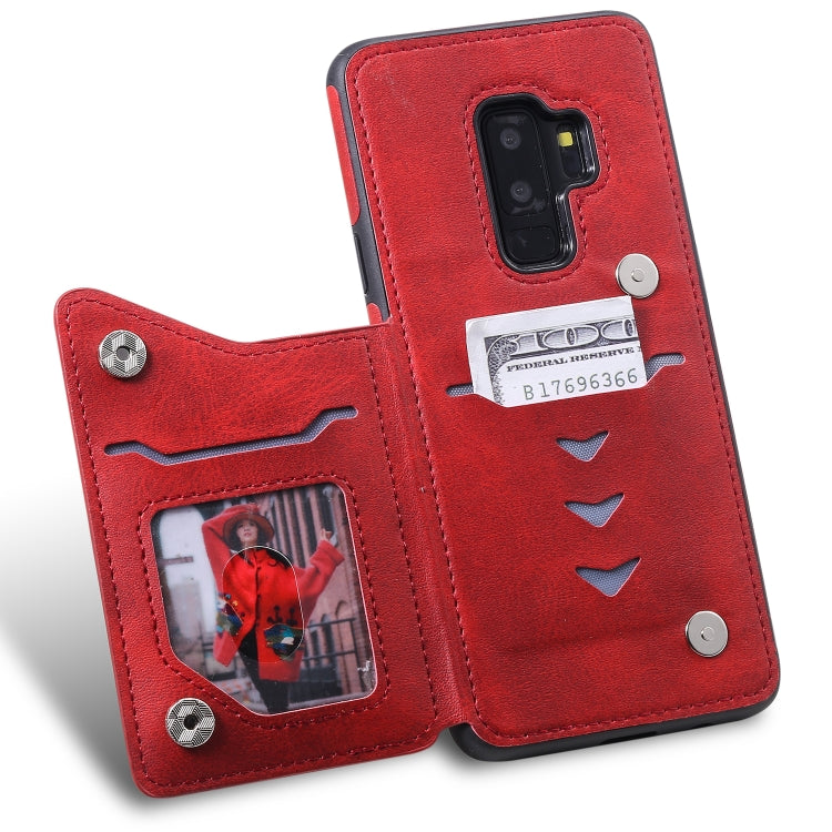 For Galaxy S9+ Shockproof Calf Texture Protective Case with Holder & Card Slots & Frame