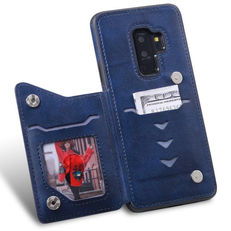 For Galaxy S9+ Shockproof Calf Texture Protective Case with Holder & Card Slots & Frame