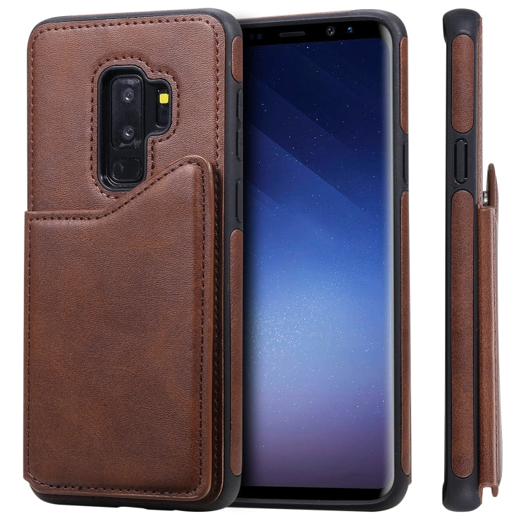 For Galaxy S9+ Shockproof Calf Texture Protective Case with Holder & Card Slots & Frame