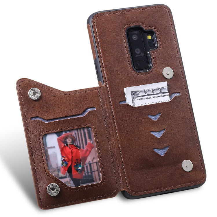 For Galaxy S9+ Shockproof Calf Texture Protective Case with Holder & Card Slots & Frame