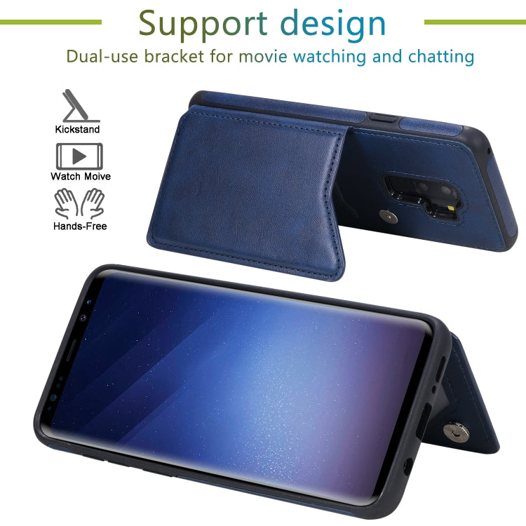 For Galaxy S9+ Shockproof Calf Texture Protective Case with Holder & Card Slots & Frame