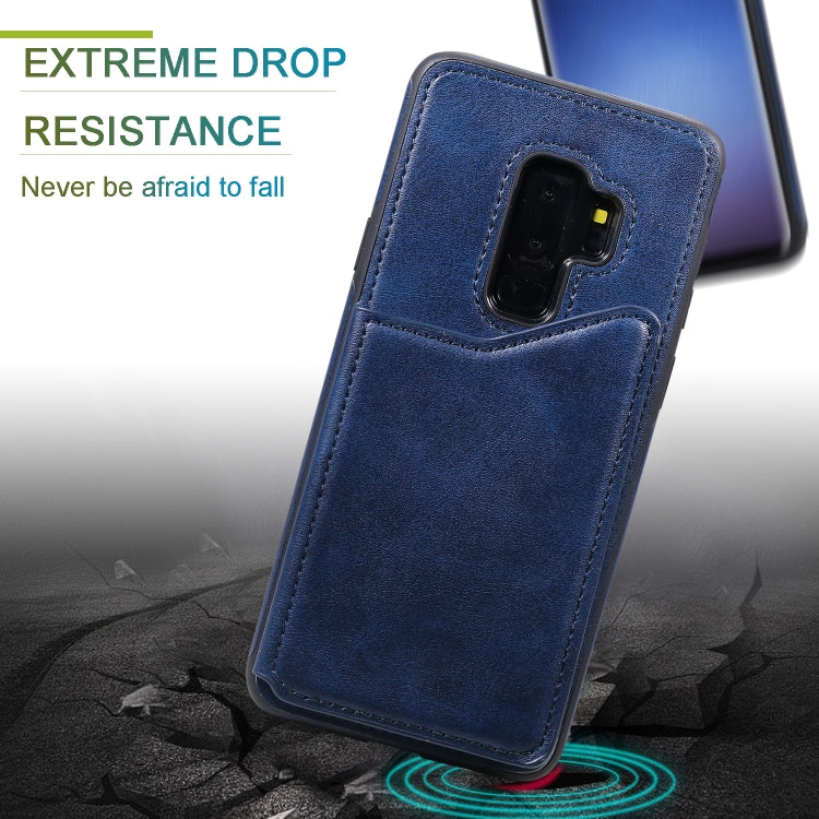 For Galaxy S9+ Shockproof Calf Texture Protective Case with Holder & Card Slots & Frame