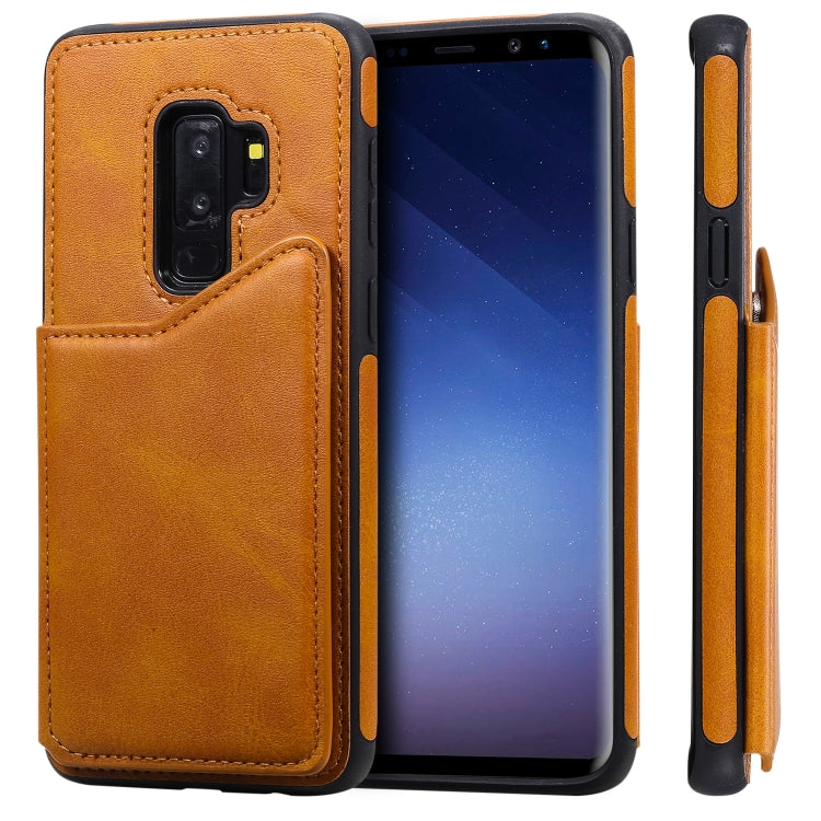 For Galaxy S9+ Shockproof Calf Texture Protective Case with Holder & Card Slots & Frame