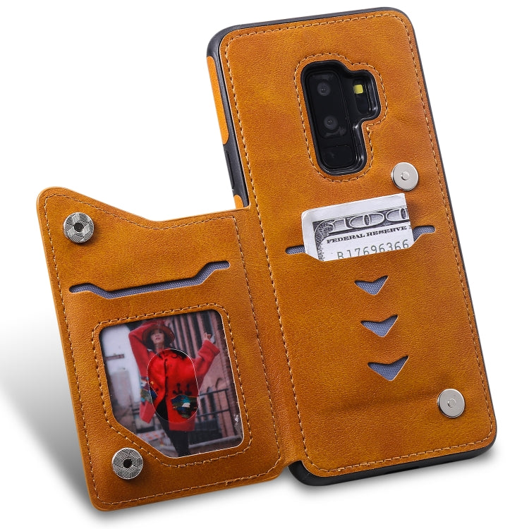 For Galaxy S9+ Shockproof Calf Texture Protective Case with Holder & Card Slots & Frame