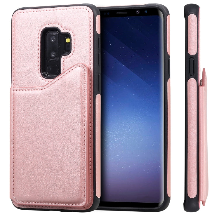For Galaxy S9+ Shockproof Calf Texture Protective Case with Holder & Card Slots & Frame