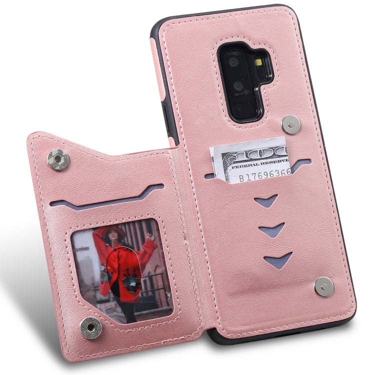 For Galaxy S9+ Shockproof Calf Texture Protective Case with Holder & Card Slots & Frame