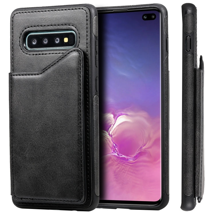 For Galaxy S10+ Shockproof Calf Texture Protective Case with Holder & Card Slots & Frame