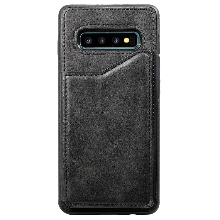 For Galaxy S10+ Shockproof Calf Texture Protective Case with Holder & Card Slots & Frame