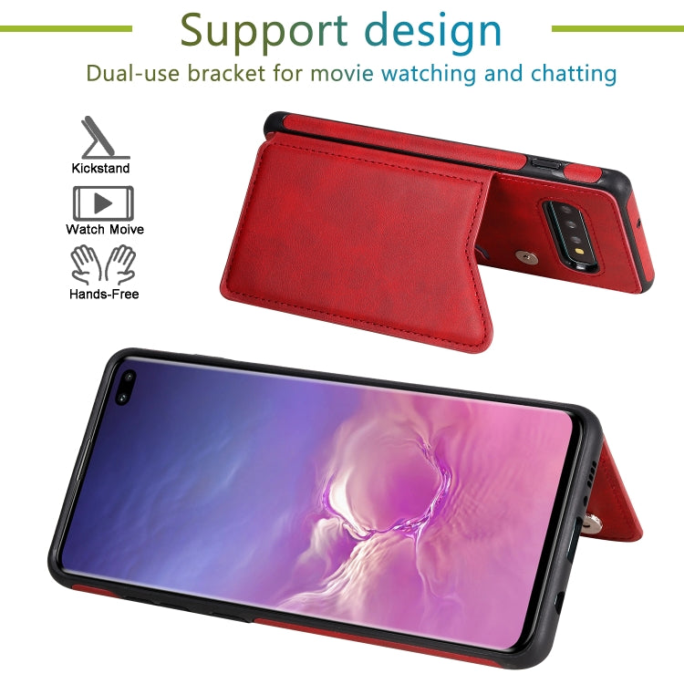 For Galaxy S10+ Shockproof Calf Texture Protective Case with Holder & Card Slots & Frame