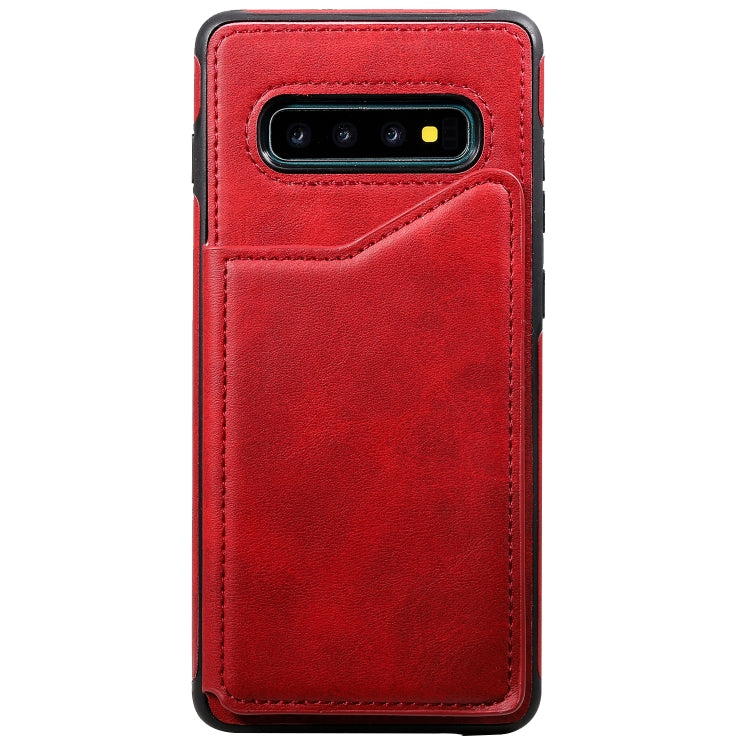 For Galaxy S10+ Shockproof Calf Texture Protective Case with Holder & Card Slots & Frame