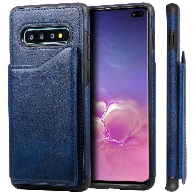 For Galaxy S10+ Shockproof Calf Texture Protective Case with Holder & Card Slots & Frame