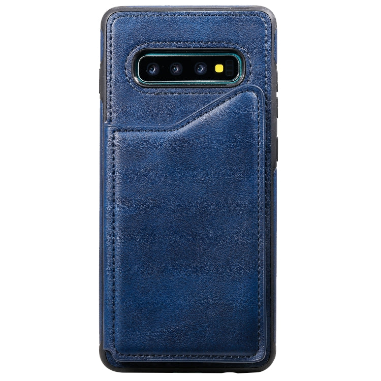 For Galaxy S10+ Shockproof Calf Texture Protective Case with Holder & Card Slots & Frame