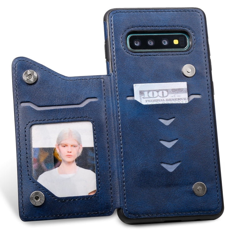 For Galaxy S10+ Shockproof Calf Texture Protective Case with Holder & Card Slots & Frame