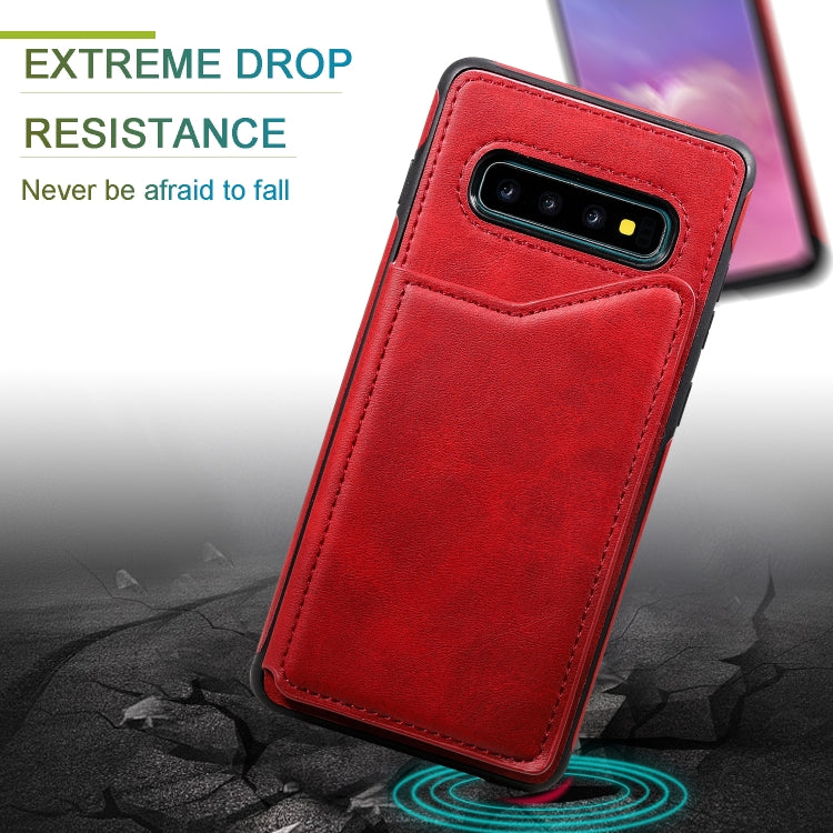 For Galaxy S10+ Shockproof Calf Texture Protective Case with Holder & Card Slots & Frame