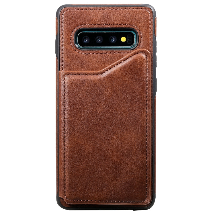 For Galaxy S10+ Shockproof Calf Texture Protective Case with Holder & Card Slots & Frame