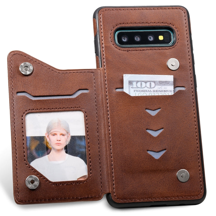 For Galaxy S10+ Shockproof Calf Texture Protective Case with Holder & Card Slots & Frame