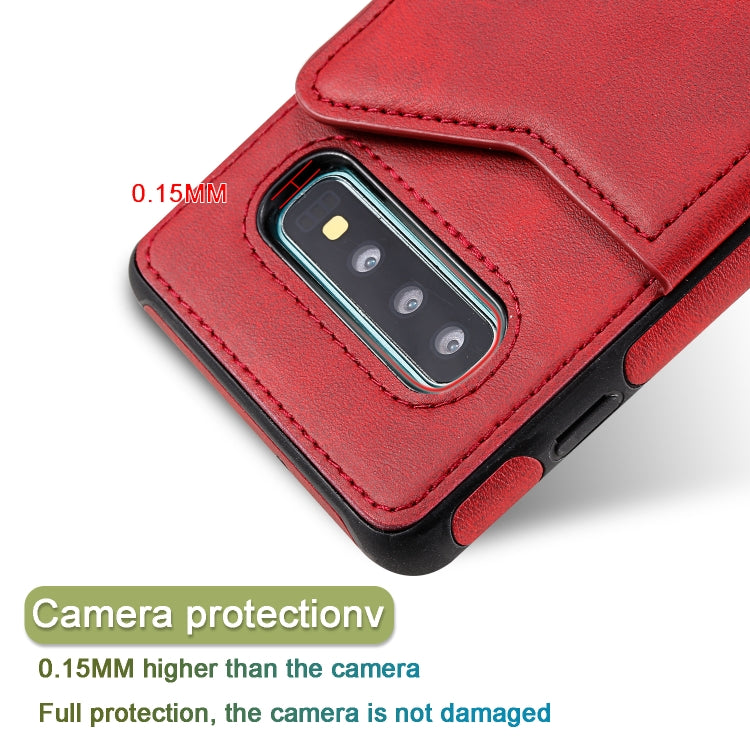 For Galaxy S10+ Shockproof Calf Texture Protective Case with Holder & Card Slots & Frame