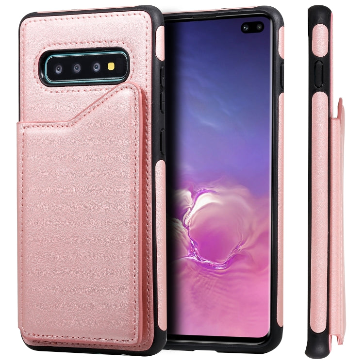 For Galaxy S10+ Shockproof Calf Texture Protective Case with Holder & Card Slots & Frame
