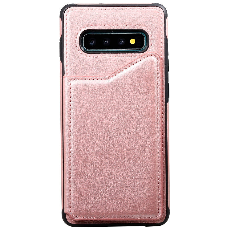 For Galaxy S10+ Shockproof Calf Texture Protective Case with Holder & Card Slots & Frame