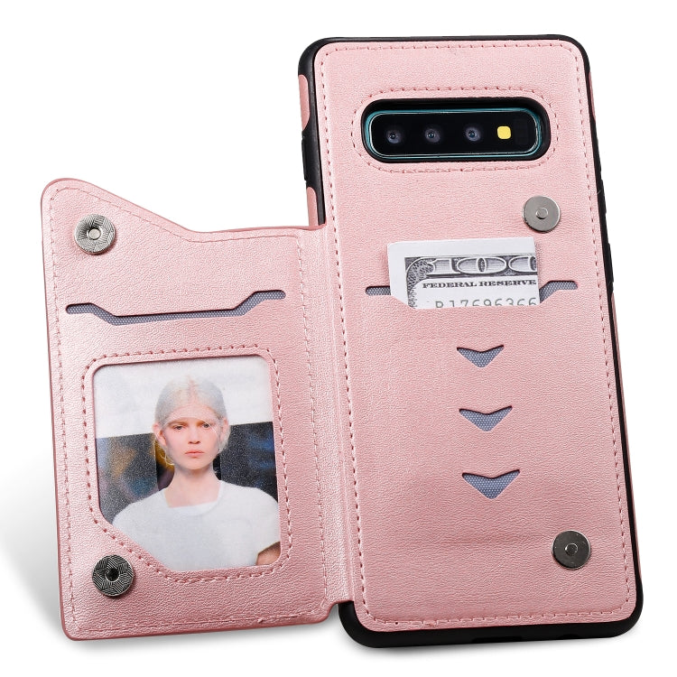 For Galaxy S10+ Shockproof Calf Texture Protective Case with Holder & Card Slots & Frame