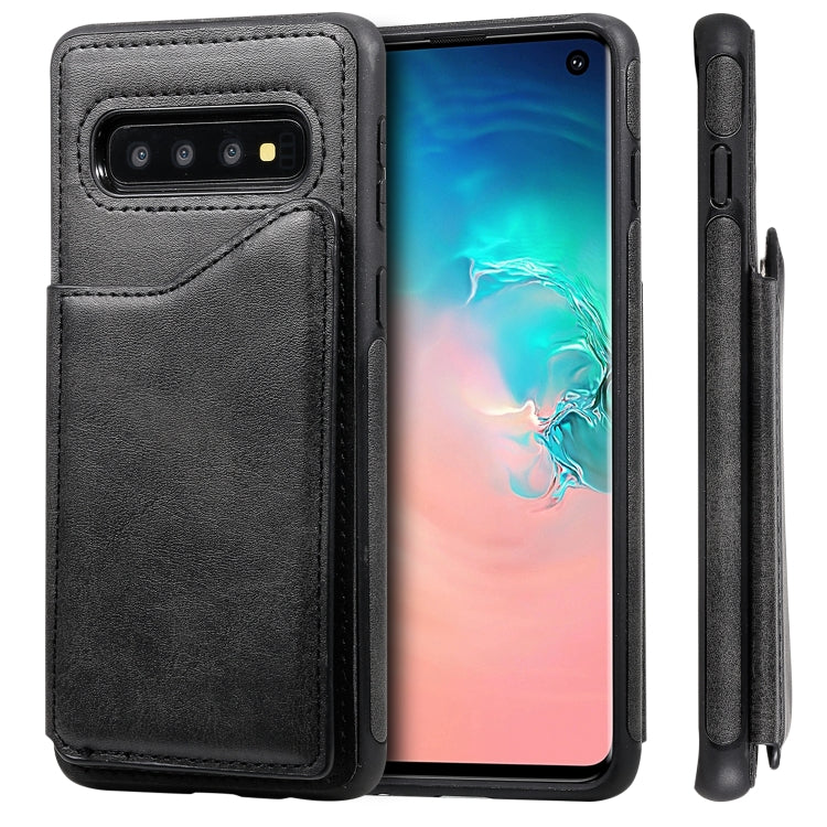 For Galaxy S10 Shockproof Calf Texture Protective Case with Holder & Card Slots & Frame