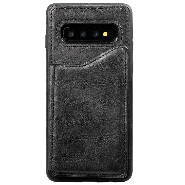 For Galaxy S10 Shockproof Calf Texture Protective Case with Holder & Card Slots & Frame