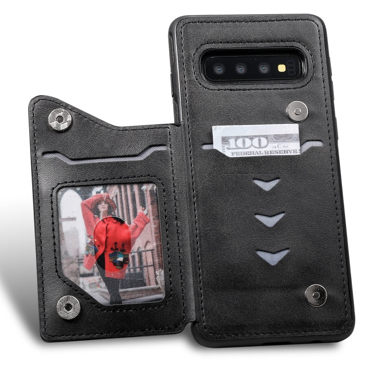 For Galaxy S10 Shockproof Calf Texture Protective Case with Holder & Card Slots & Frame
