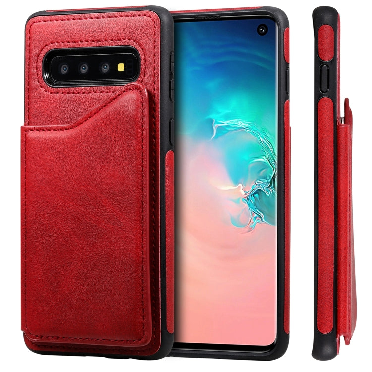 For Galaxy S10 Shockproof Calf Texture Protective Case with Holder & Card Slots & Frame
