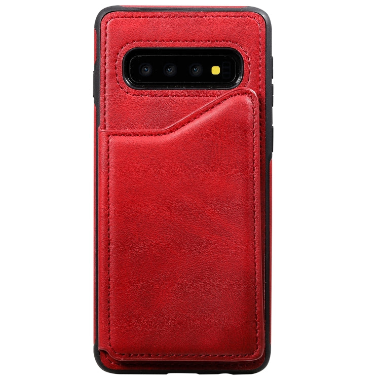 For Galaxy S10 Shockproof Calf Texture Protective Case with Holder & Card Slots & Frame