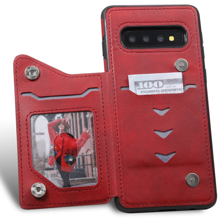 For Galaxy S10 Shockproof Calf Texture Protective Case with Holder & Card Slots & Frame