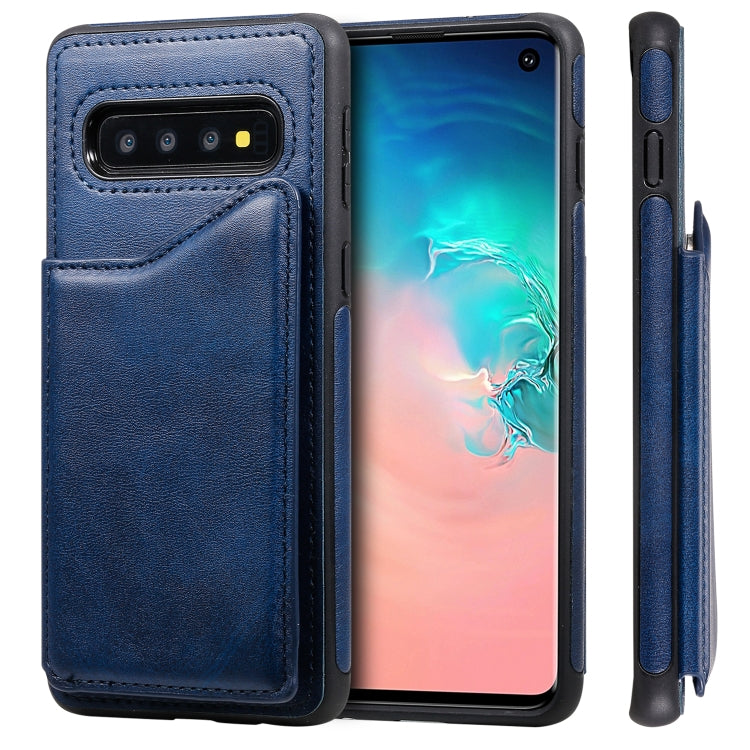 For Galaxy S10 Shockproof Calf Texture Protective Case with Holder & Card Slots & Frame