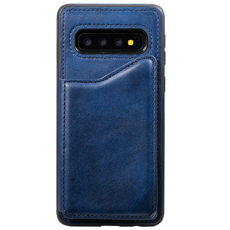 For Galaxy S10 Shockproof Calf Texture Protective Case with Holder & Card Slots & Frame