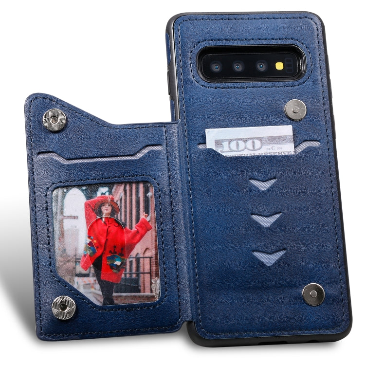For Galaxy S10 Shockproof Calf Texture Protective Case with Holder & Card Slots & Frame