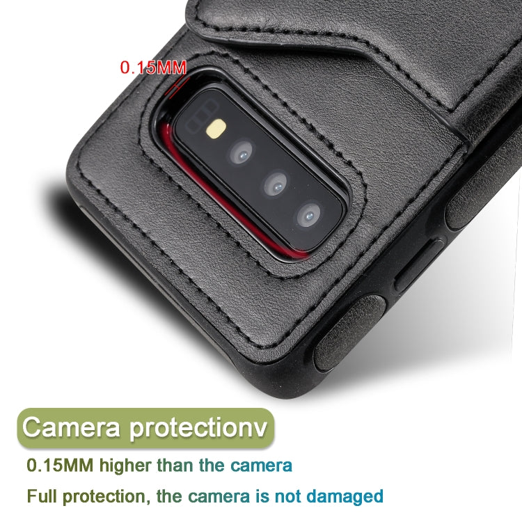 For Galaxy S10 Shockproof Calf Texture Protective Case with Holder & Card Slots & Frame