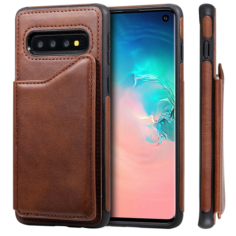For Galaxy S10 Shockproof Calf Texture Protective Case with Holder & Card Slots & Frame