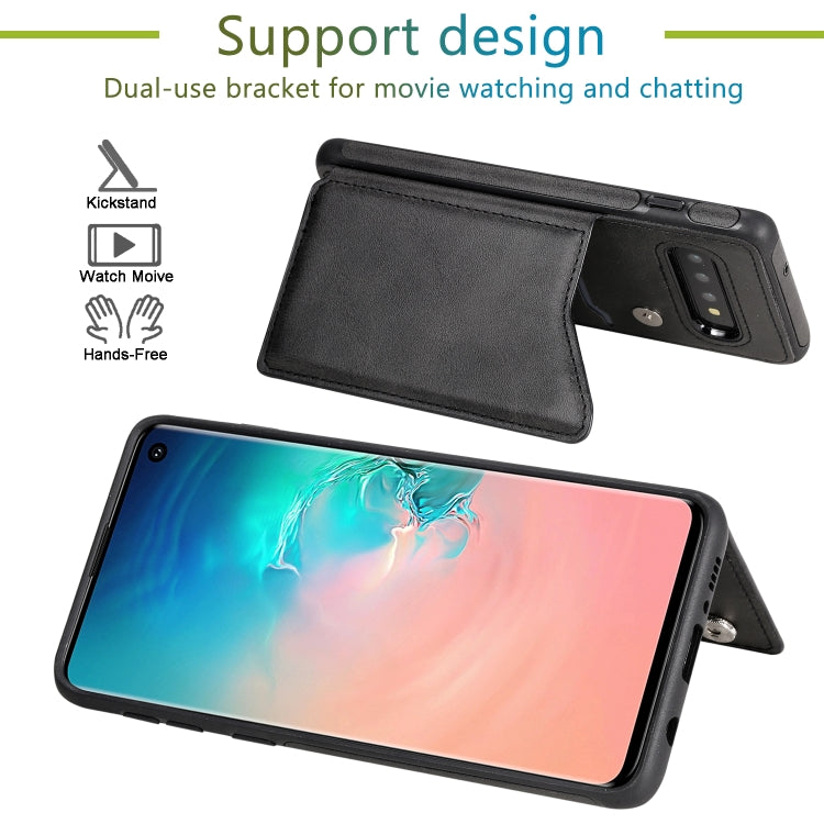 For Galaxy S10 Shockproof Calf Texture Protective Case with Holder & Card Slots & Frame