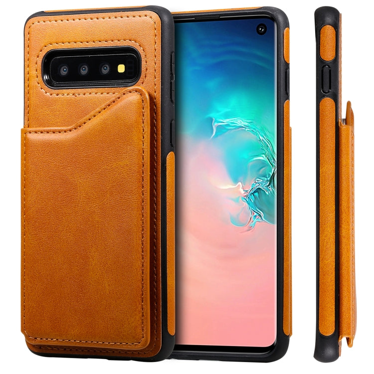For Galaxy S10 Shockproof Calf Texture Protective Case with Holder & Card Slots & Frame