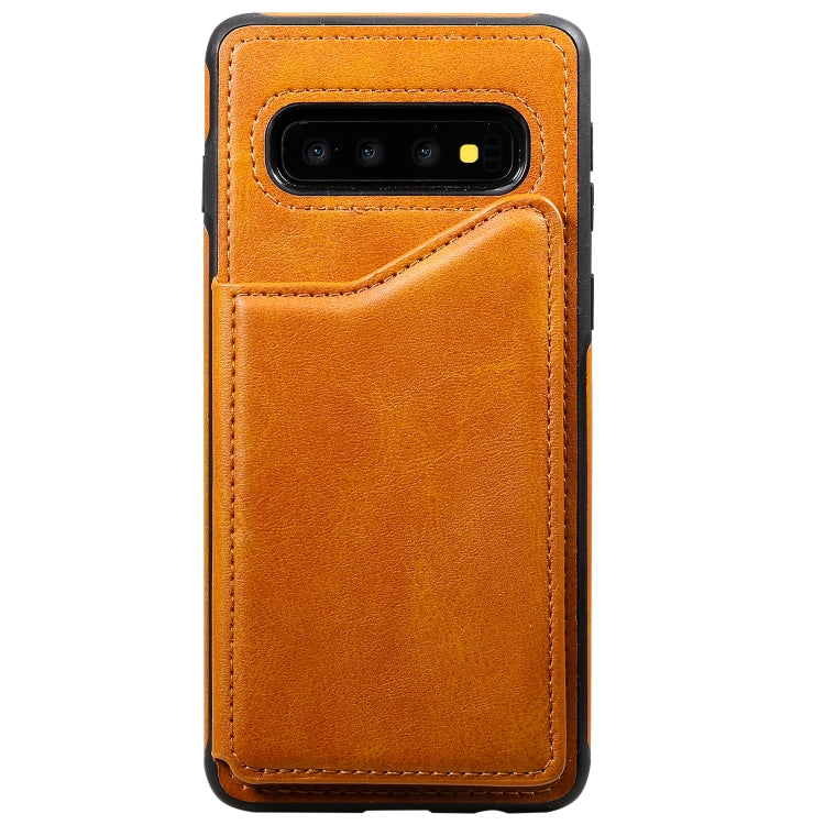 For Galaxy S10 Shockproof Calf Texture Protective Case with Holder & Card Slots & Frame