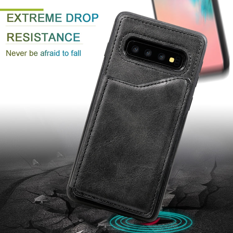 For Galaxy S10 Shockproof Calf Texture Protective Case with Holder & Card Slots & Frame