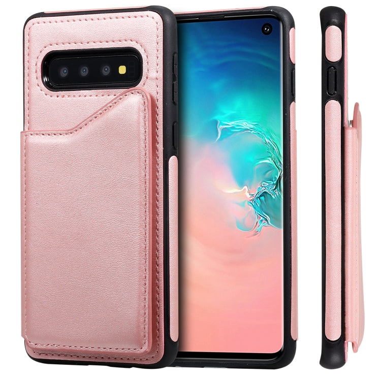 For Galaxy S10 Shockproof Calf Texture Protective Case with Holder & Card Slots & Frame