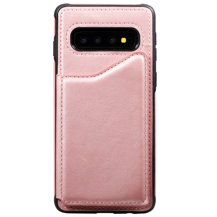 For Galaxy S10 Shockproof Calf Texture Protective Case with Holder & Card Slots & Frame