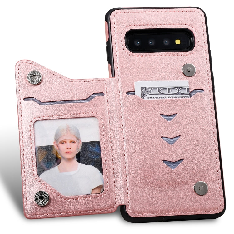 For Galaxy S10 Shockproof Calf Texture Protective Case with Holder & Card Slots & Frame