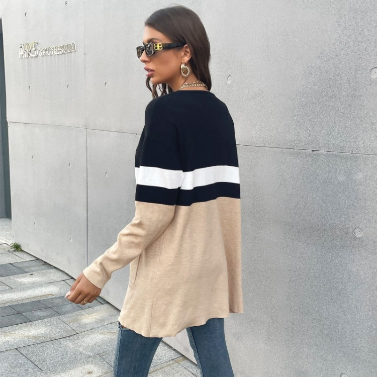 Women Fashion Contrast Color Long Sleeve Cardigan Knit Sweaters, Size: