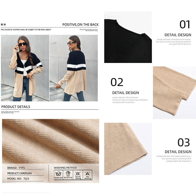 Women Fashion Contrast Color Long Sleeve Cardigan Knit Sweaters, Size:
